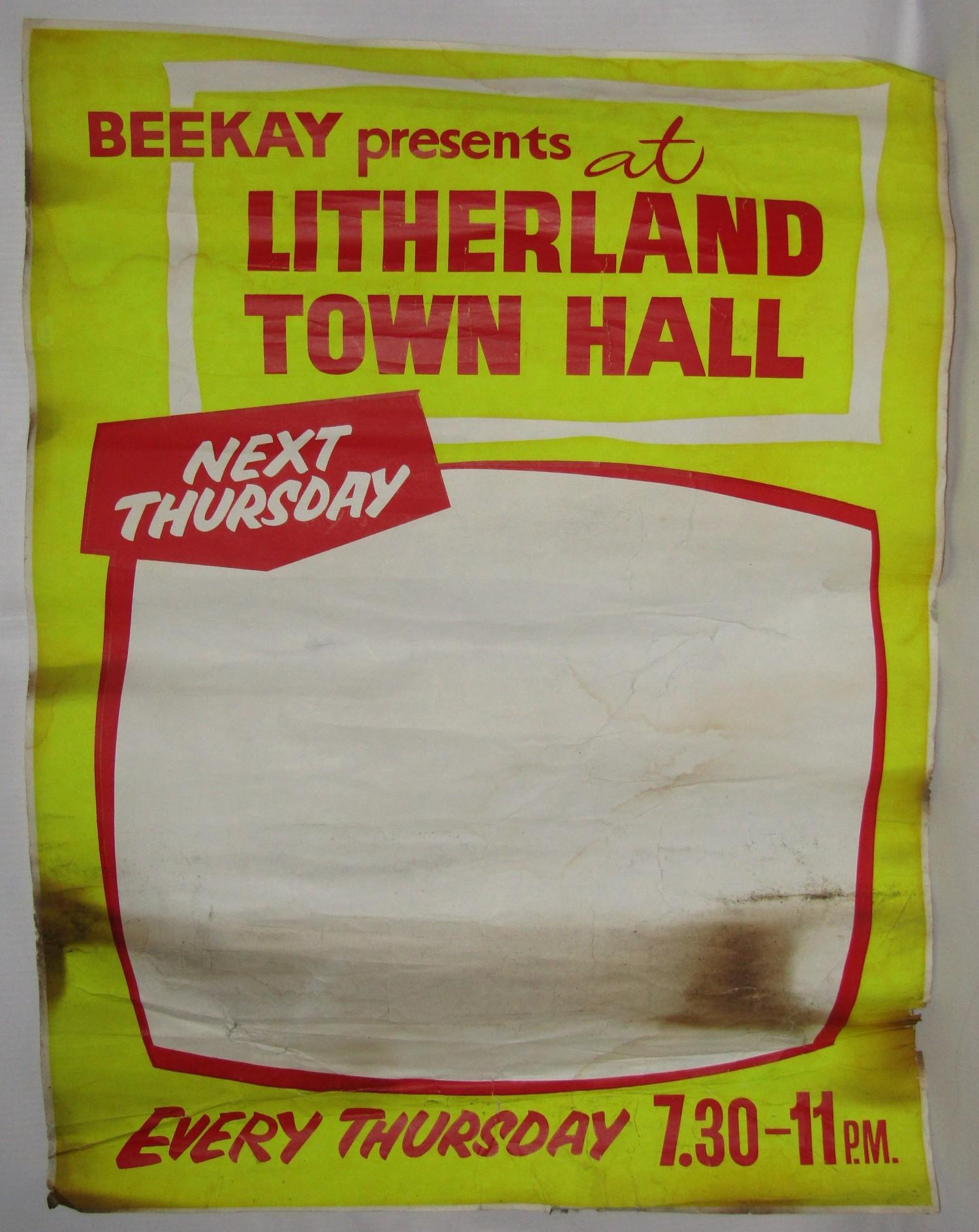 Litherland Town Hall original blank concert poster. The Beatles played this venue between December