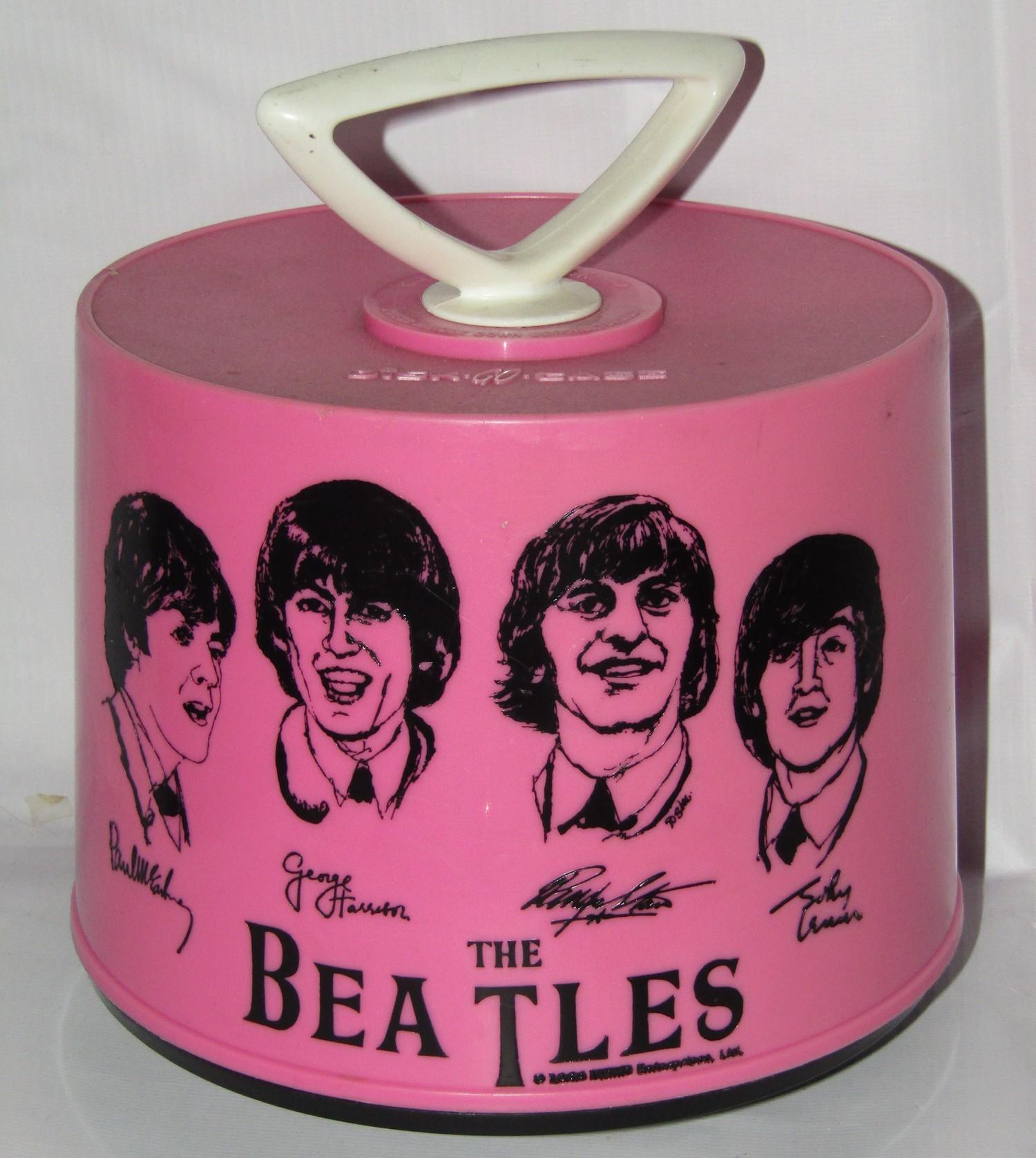 The Beatles Disk-Go Case Pink plastic record carrying case, manufactured by Charter Industries