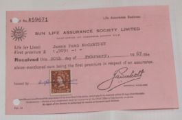Sun Life Assurance Society Limited Receipt for James Paul McCartney dated 20th February 1967
