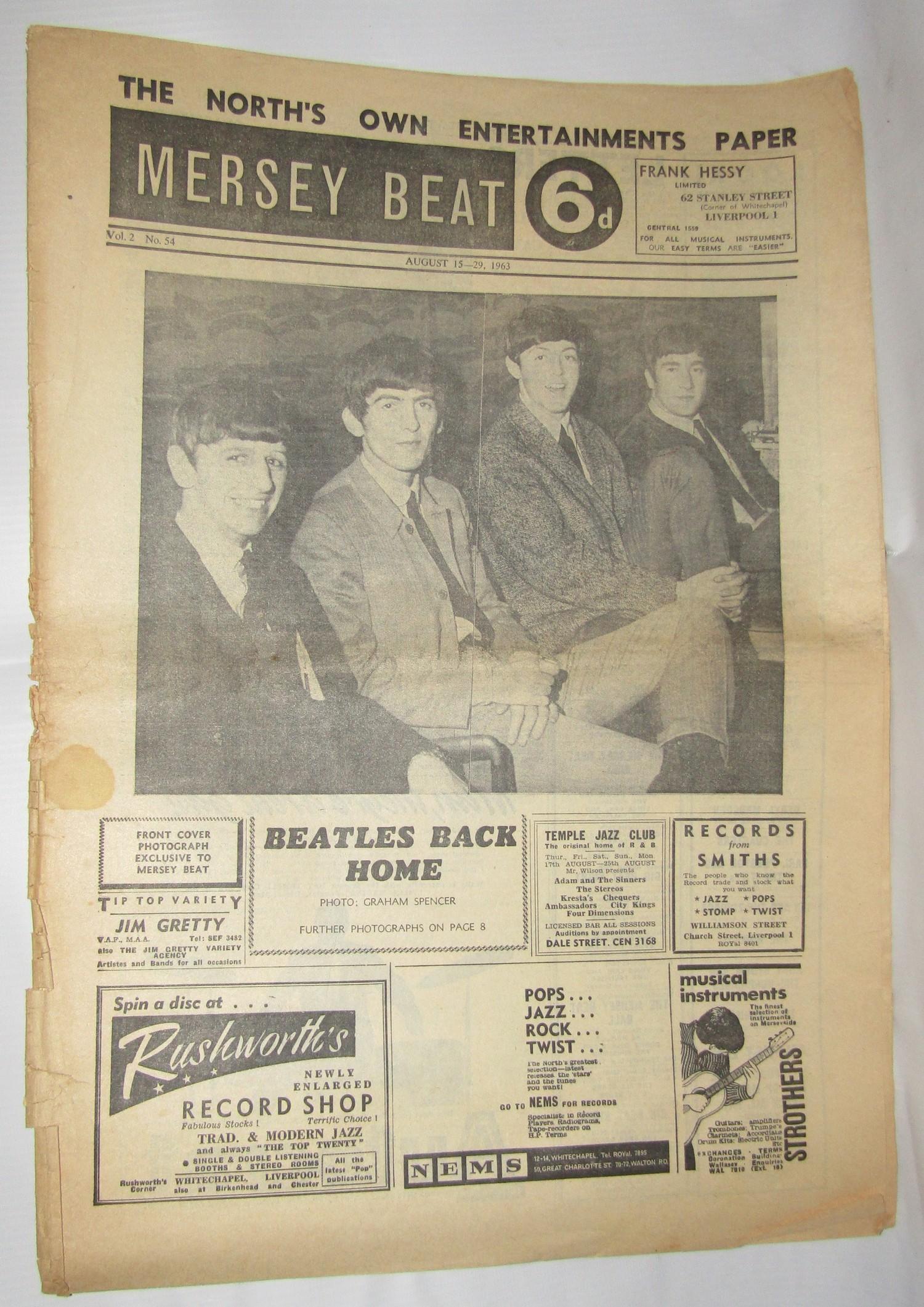 Mersey beat Vol 2 No 54 August 15-29 1963, with The Beatles on front cover