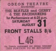 The Beatles and Gerry and the Pacemakers ticket stub for Odeon Theatre Southport 31st August 1963