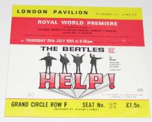 The Beatles Help Royal World Premiere 29th July 1965 ticket stub