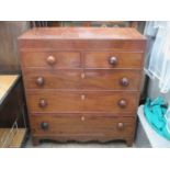 Victorian mahogany two over three chest of drawers with inlaid decoration. Approx. 91cm wide x