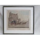 C HUNT, FRAMED ACKERMANN & CO POLYCHROME ENGRAVING, 'QUICKSILVER ROYAL MAIL', APPROXIMATELY 40cm x