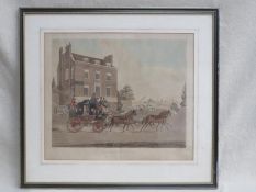 C HUNT, FRAMED ACKERMANN & CO POLYCHROME ENGRAVING, 'QUICKSILVER ROYAL MAIL', APPROXIMATELY 40cm x