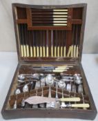 Art Deco oak cased canteen of composite silver plated cutlery, Approx. 90+ pieces