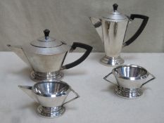 1920's / 1930's stylish art deco silver plated four piece tea / coffee set by Pinder Bros LTD,