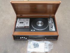 Dynatron Cavalcade SRX30D teak cased table top music centre, with speakers and microphone