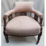 Victorian mahogany inlaid and piercework decorated bedroom armchair