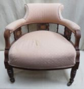 Victorian mahogany inlaid and piercework decorated bedroom armchair