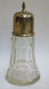 20th century Facet cut glass sugar shaker with hallmarked silver top, Birmingham assay, marks