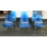 Set of six mid 20th century Italian "DAL SEGNO" stylish blue plexiglas chairs on metal supports