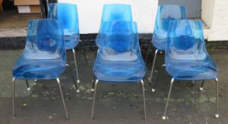 Set of six mid 20th century Italian "DAL SEGNO" stylish blue plexiglas chairs on metal supports