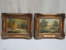 Horst Baumgart (German, 1932), pair of gilt framed oil on canvases depicting snowscape and landscape