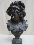 Late 19th century impressive bronze bust depicting a noble lady, signed Rancoulet (Ernest 1870 -