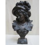 Late 19th century impressive bronze bust depicting a noble lady, signed Rancoulet (Ernest 1870 -