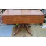 Victorian mahogany drop leaf sofa table, fitted with single drawer, on quadrofoil supports.