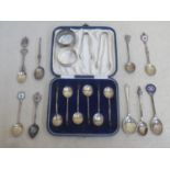 Parcel of various silver flatware, cased coffee bean spoons, sugar tongs, silver napkin rings etc.