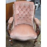 Victorian mahogany framed and upholstered button back easy armchair