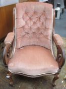 Victorian mahogany framed and upholstered button back easy armchair