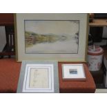 FRAMED FASHION PRINT, CHARLOTTE H M BRYCE ABSTRACT MOUNTAIN SCENE AND TESS MONEITH PAINTING