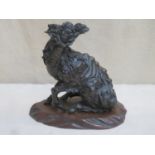 19th century bronze figure of a seated mythical creature "PIXIU", with relief decoration, on