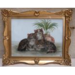 Bessie Bamber (1870-1910) gilt framed oil on opaque glass panel, depicting three Kittens besides