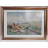 Thomas Sidney Cooper (1803 -1902) gilt framed watercolour depicting cattle beside a river. Approx.