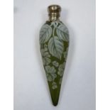 Thomas Webb Cameo 19th century conical form perfume bottle / flask , frosted olive green glass