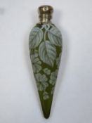 Thomas Webb Cameo 19th century conical form perfume bottle / flask , frosted olive green glass