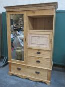 Early/Mid 20th century stripped pine combination wardrobe, fitted with open shelf, drawers and