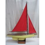 Early 20th century model pond yacht on display stand. Approx 103 x 83cm
