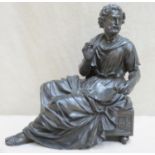 19th century bronze figure depicting a seated classical philosopher, wearing a robe, with scroll and