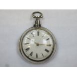 Early 19th century hallmarked silver pear cased pocket watch, with enamelled circular dial, roman