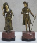 Pair of good quality Art Deco cold painted bronze and ivory figures, depicting French style
