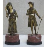 Pair of good quality Art Deco cold painted bronze and ivory figures, depicting French style