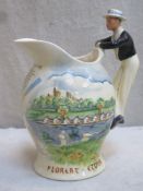 Crown Devon Fielding's ceramic Musical Jug, "The Eaton Boating Song", with figure to handle, Approx.