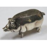 Hallmarked silver pig form pin cushion, Birmingham assay dated 1906, makers mark worn, possibly