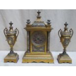 Louis Achille Brocot 19th century French gilt mantle clock and garniture set, ornately decorated