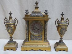 Louis Achille Brocot 19th century French gilt mantle clock and garniture set, ornately decorated