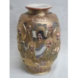 19th CENTURY HEAVILY GILDED SATSUMA WARE VASE, HANDPAINTED AND RELIEF DECORATED FIGURES