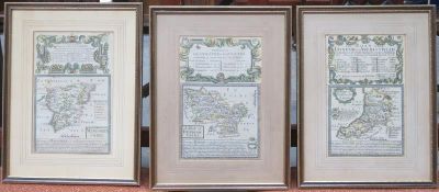 THREE EMANUEL BOWEN FRAMED ROAD MAPS 19cm X 12cm