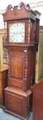 Oak and mahogany cased longcase clock, with handpainted and enamelled dial, by R. Roberts, Bangor,