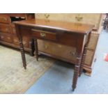 20th century mahogany single drawer hall table, on bobbin supports, Approx. 76cm H x 92cm W x 44cm D