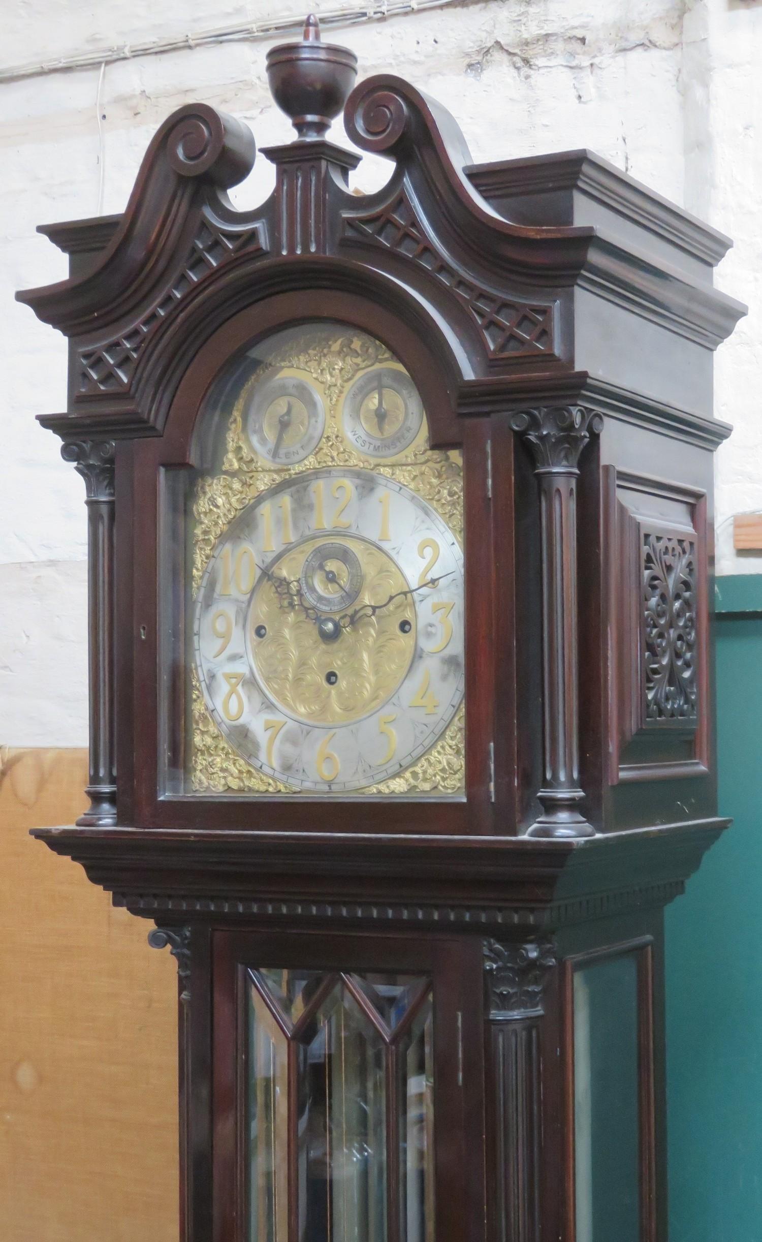 Mahogany cased longcase clock, with ornately ormolu mounted brass dial, silvered numeral chapter - Image 6 of 6