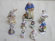 Parcel of mostly 19th century European hand painted and gilded ceramic figures, various makers
