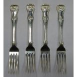 Set of Four William IV hallmarked Scottish silver king/queens pattern Forks, Edinburgh assay dated