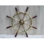 Brass eight-spoke ships wheel with wooden grips by Brown Bros. & Co, Rosebank Ironworks Edinburgh,