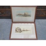 JOSEPH KIRKPATRICK, PAIR OF PENCIL SIGNED POLYCHROME ENGRAVINGS OF MEDITERRANEAN WATERSIDE SCENES,