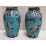 Pair of 19th century Japanese cloisonne vases, decorated with birds, butterflies and floral